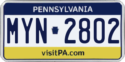 PA license plate MYN2802