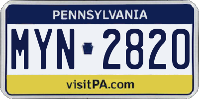 PA license plate MYN2820