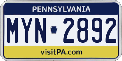 PA license plate MYN2892
