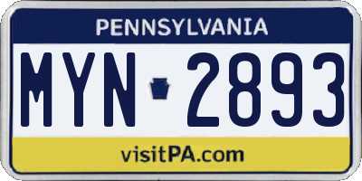 PA license plate MYN2893