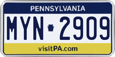 PA license plate MYN2909