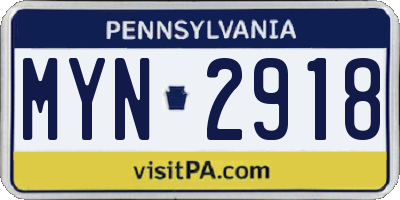 PA license plate MYN2918