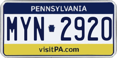 PA license plate MYN2920