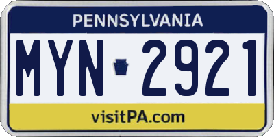 PA license plate MYN2921