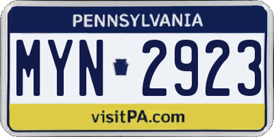 PA license plate MYN2923