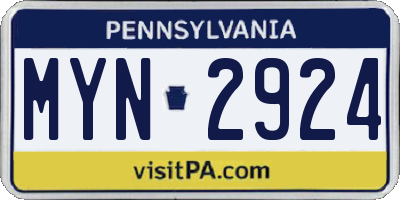 PA license plate MYN2924