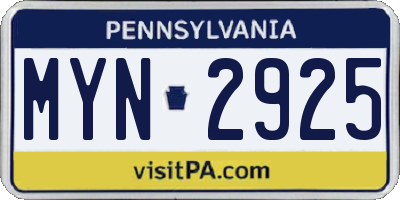 PA license plate MYN2925