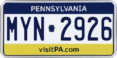 PA license plate MYN2926