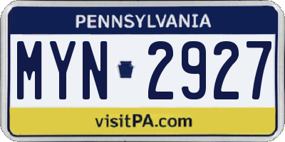 PA license plate MYN2927