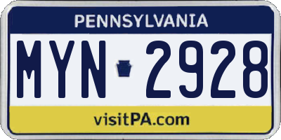 PA license plate MYN2928