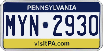 PA license plate MYN2930