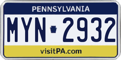 PA license plate MYN2932