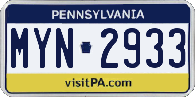 PA license plate MYN2933