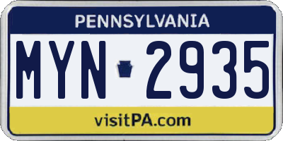 PA license plate MYN2935