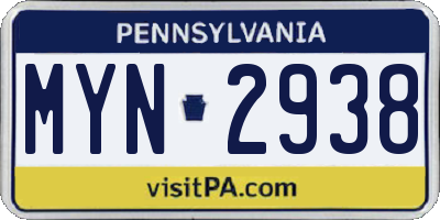 PA license plate MYN2938