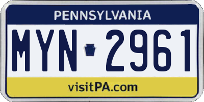 PA license plate MYN2961