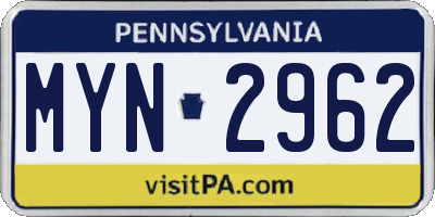PA license plate MYN2962