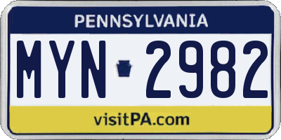 PA license plate MYN2982