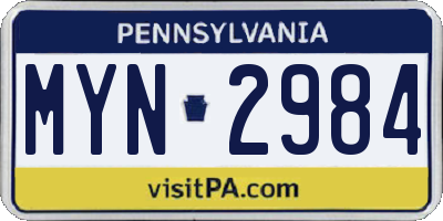 PA license plate MYN2984