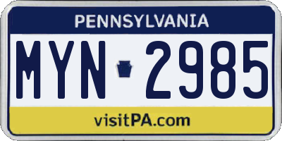 PA license plate MYN2985