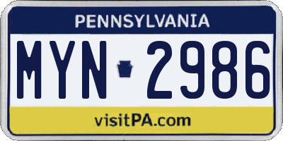 PA license plate MYN2986