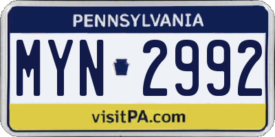 PA license plate MYN2992