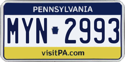 PA license plate MYN2993