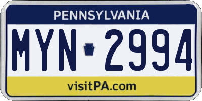 PA license plate MYN2994