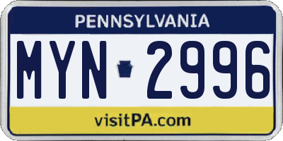 PA license plate MYN2996