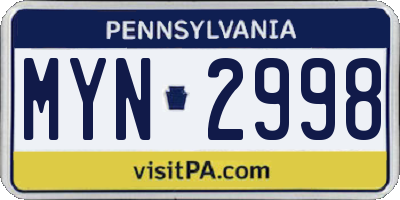 PA license plate MYN2998