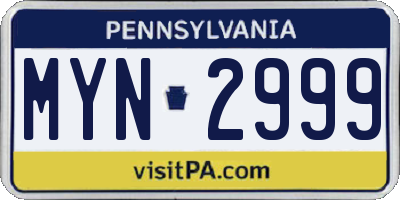 PA license plate MYN2999