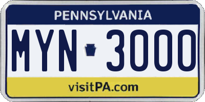 PA license plate MYN3000