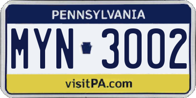 PA license plate MYN3002