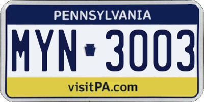 PA license plate MYN3003
