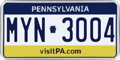 PA license plate MYN3004