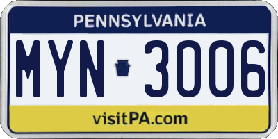 PA license plate MYN3006