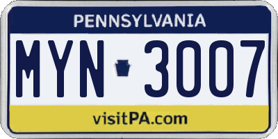 PA license plate MYN3007