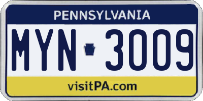 PA license plate MYN3009