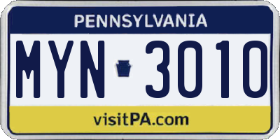 PA license plate MYN3010