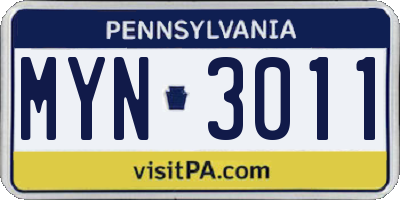 PA license plate MYN3011