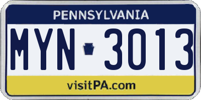 PA license plate MYN3013