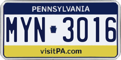 PA license plate MYN3016