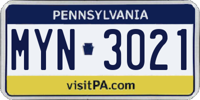 PA license plate MYN3021