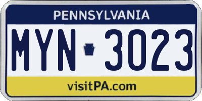 PA license plate MYN3023