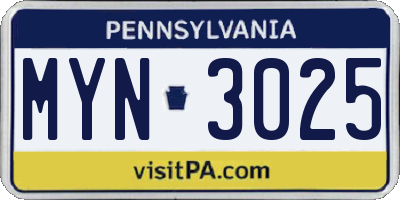 PA license plate MYN3025