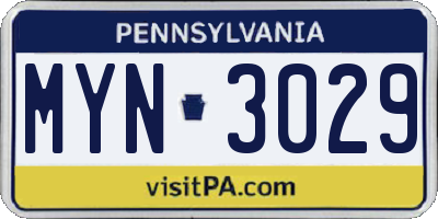 PA license plate MYN3029