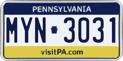 PA license plate MYN3031