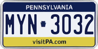 PA license plate MYN3032