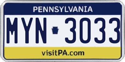 PA license plate MYN3033