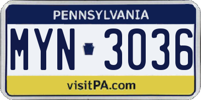 PA license plate MYN3036